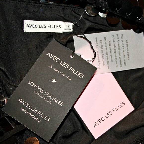 Avec Les Filles Spaghetti Strap Sparkling Sequin Paillette Party Dress sz 12 - Picture 11 of 13